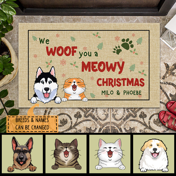 Personalized Dog & Cat Doormat, Gifts For Pet Lovers, We Woof You A Meowy Christmas Doormat, Xmas Home Decor