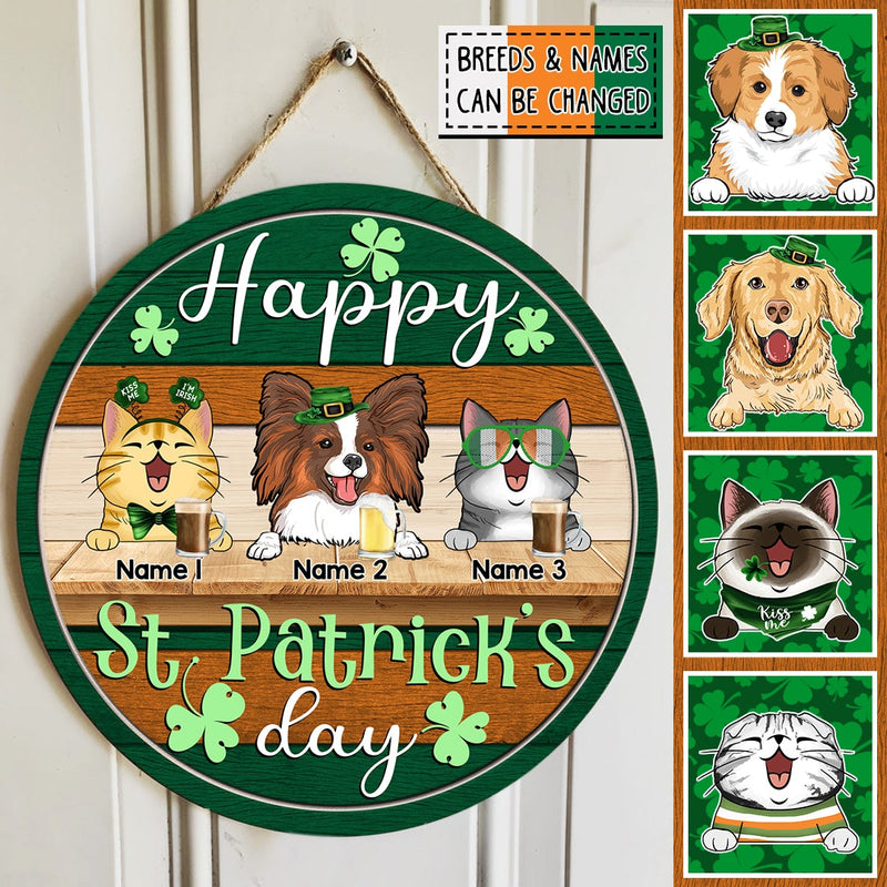 Happy St. Patrick's Day, Shamrock Door Hanger, Personalized Dog & Cat Door Sign, Front Door Decor, Gifts For Pet Lovers