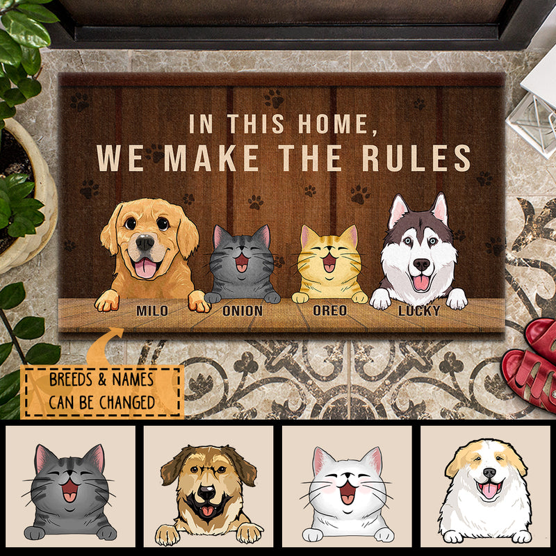 Personalized Dog & Cat Doormat, Gifts For Pet Lovers, In This Home We Make The Rules Funny Doormat