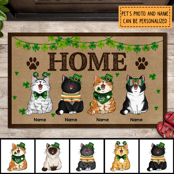 Home, Pawprint & Shamrock Doormat, Personalized Cat Breeds Doormat, St. Patrick Day Home Decor, Gifts For Cat Lovers