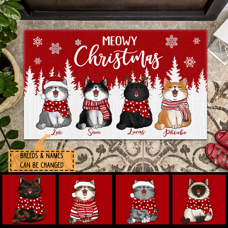 Meowy Christmas, White Forest, Personalized Cat Breeds Doormat, Christmas Home Decor, Xmas Gifts For Cat Lovers