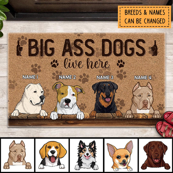 A Big Ass Dog Lives Here, Pawprints Doormat, Personalized Dog Breeds Doormat, Gifts For Dog Lovers