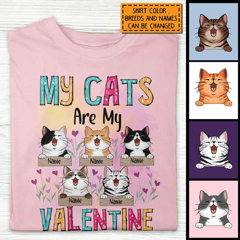 My Cats Are My Valentine, Cat & Flower, Personalized Cat Breeds T-shirt, T-shirt For Cat Lover, Cat Moms Gifts