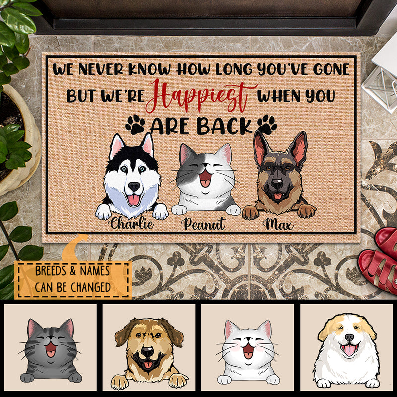 We're Happiest When You Are Back, Pet Miss You, Personalized Dog & Cat Doormat, Gifts For Pet Lovers, Home Decor