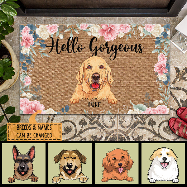 Personalized Dog Breeds Doormat, Gifts For Dog Lovers, Hello Gorgeous Flower Doormat, Funny Home Decor