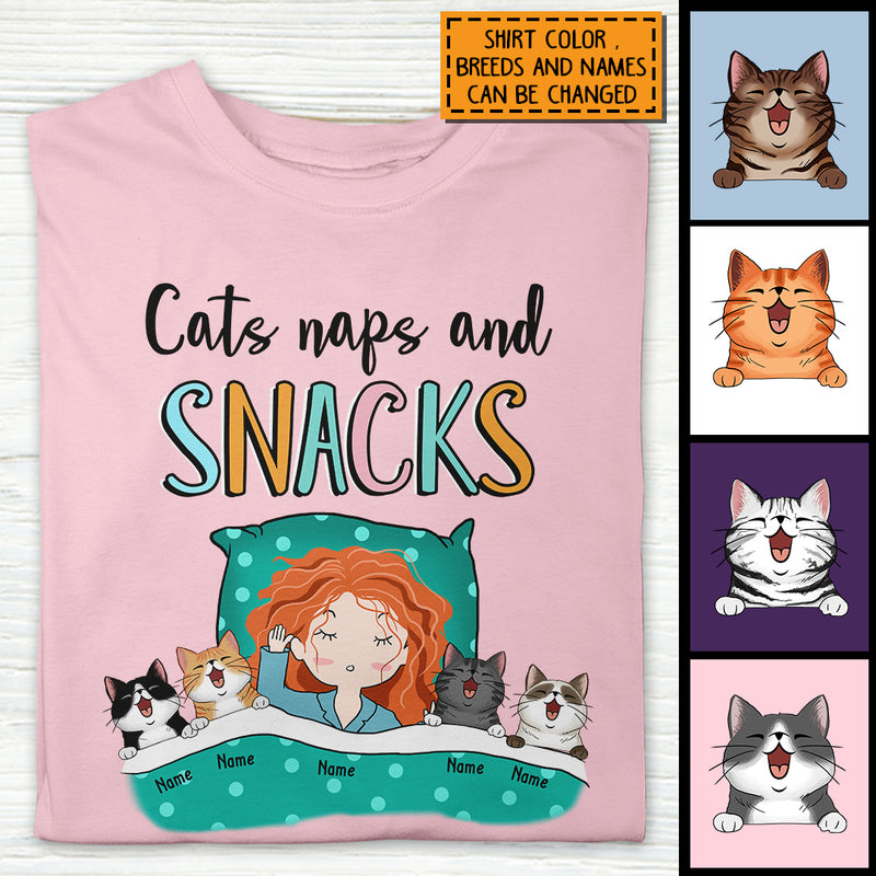 Cats Naps And Snack, Girl And Cats, Personalized Cat Breeds T-shirt, Gifts For Cat Lovers