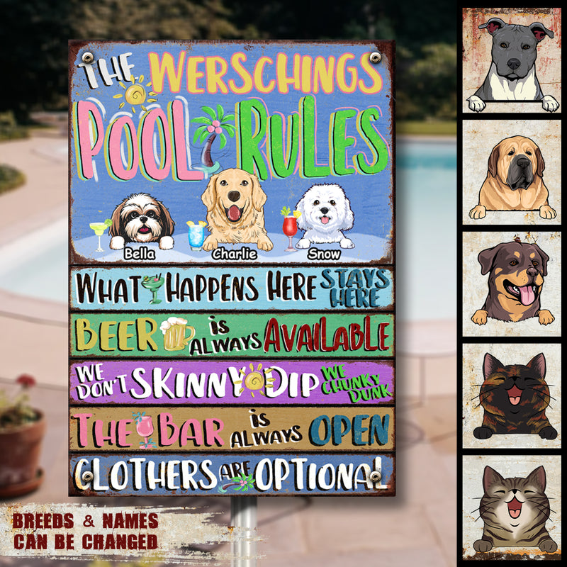 Metal Pool Signs, Gifts For Pet Lovers, We Don't Skinny Dip We Chunky Dunk The Bar Is Always Open Pool Rules Sign