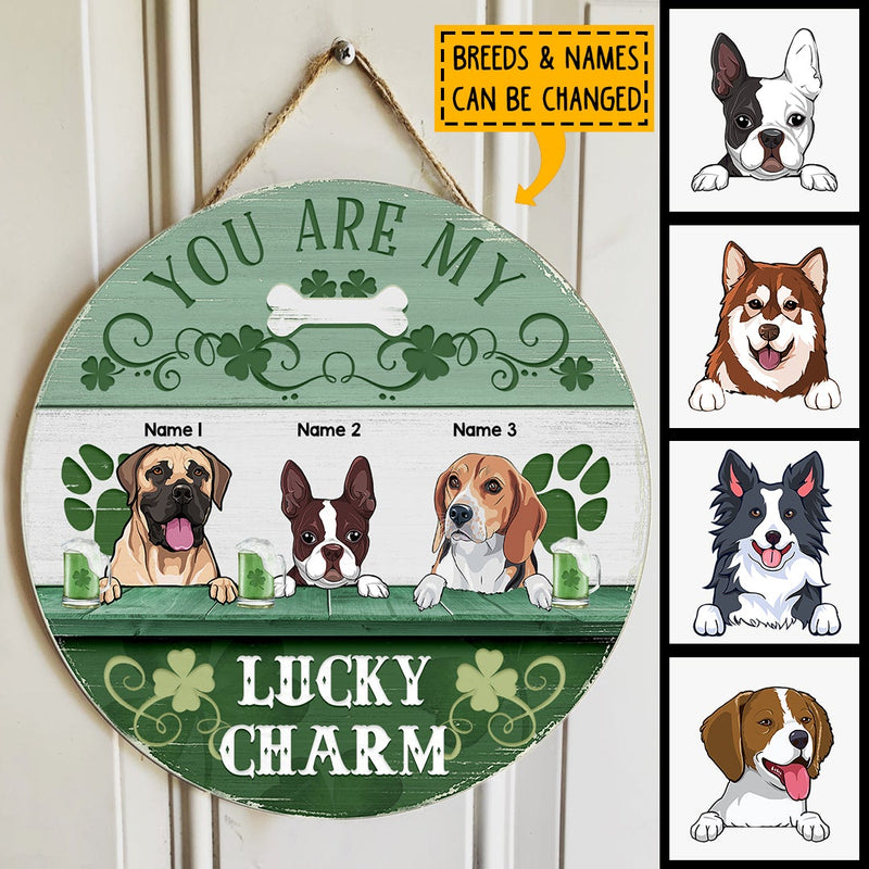 ﻿You Are My Lucky Charm, Four-Leaf Clover Door Hanger, Personalized Dog Breeds Door Sign, Dog Lovers Gifts