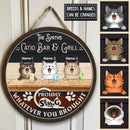 Catio Bar & Grill Proudly Serving Whatever You Brought, Custom Family Name, Personalized Cat Breeds Door Sign