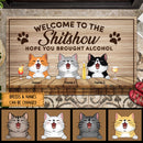 Welcome To The Shitshow Hope You Brought Alcohol, Cat & Beverage Doormat, Personalized Cat Breeds Doormat, Home Decor