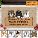 Welcome To Our Home The Humans Just Live Here With Us, Custom Your Name, Personalized Cat Breeds Doormat