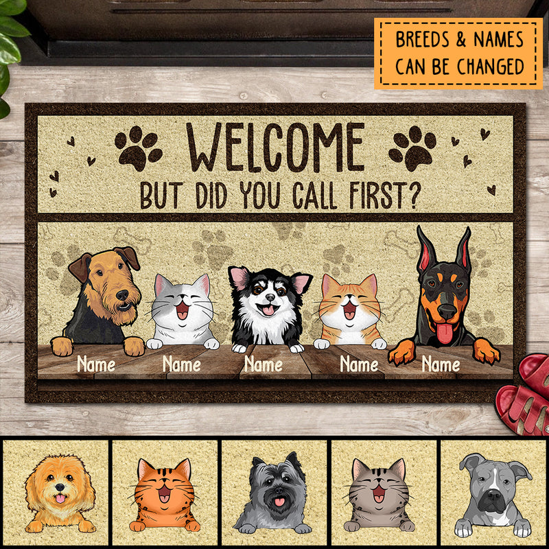 Welcome But Did You Call First, Pawprint & Heart, Personalized Dog & Cat Doormat, Home Decor, Gifts For Pet Lovers