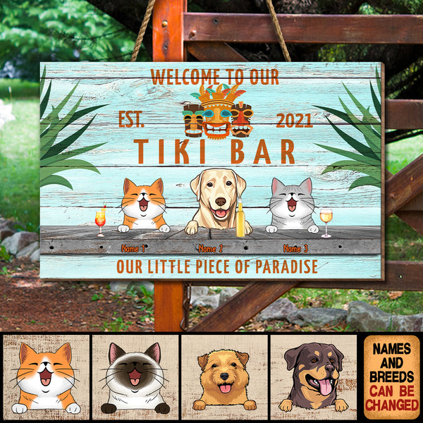 Tiki Bar  Welcome Door Signs, Gifts For Pet Lovers, Our Little Piece Of Paradise Rectangle Custom Wooden Signs
