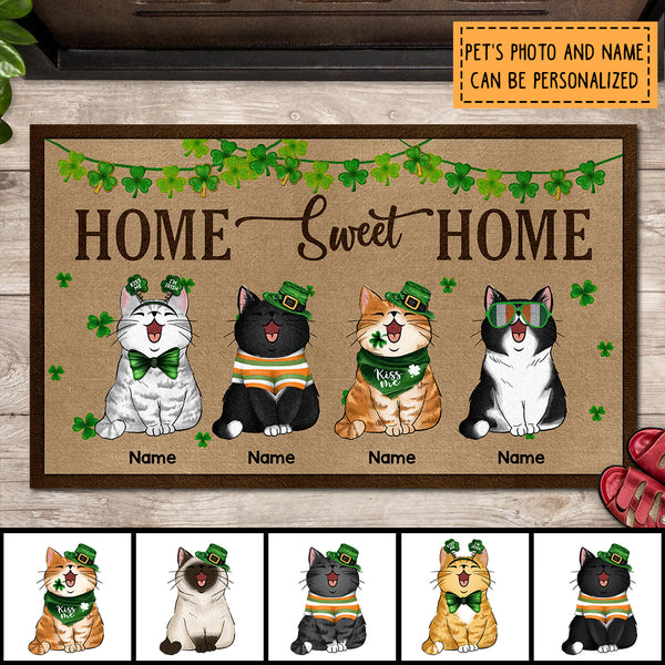 Home Sweet Home, Shamrock Doormat, Personalized Cat Breeds Doormat, St. Patrick Day Home Decor, Gifts For Cat Lovers