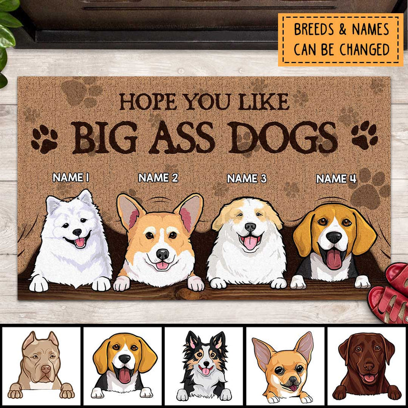 Hope You Like Big Ass Dogs, Dog Peeking From Curtain, Personalized Dog Breeds Doormat, Home Decor