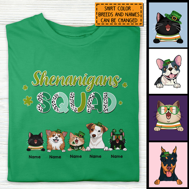 Shenanigans Squad, Leopard T-shirt, Personalized Dog & Cat T-shirt, St. Patrick Day Gifts For Pet Lovers