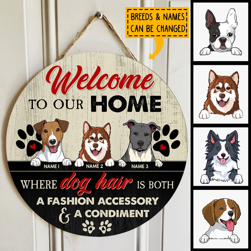 Welcome To Our Home, Wooden Door Hanger, Personalized Dog Breeds Door Sign, Front Door Decor, Dog Lovers Gifts