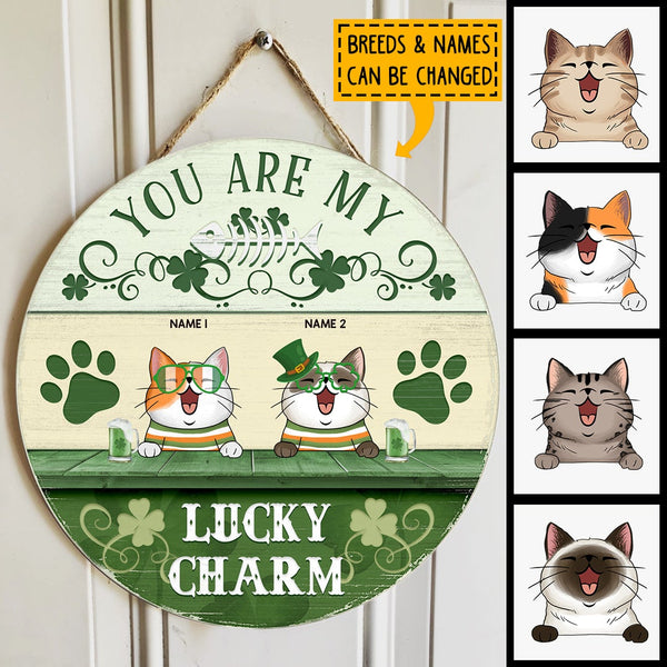 You Are My Lucky Charm, Four-Leaf Clover Door Hanger, Personalized Cat Breeds Door Sign, Cat Lovers Gifts