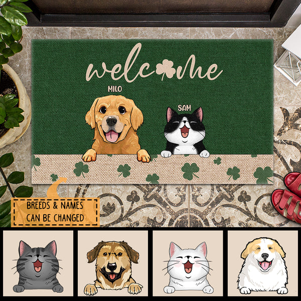 Personalized Dog & Cat Doormat, Gifts For Pet Lovers, Welcome St. Patrick Day Home Decor, Shamrock Doormat