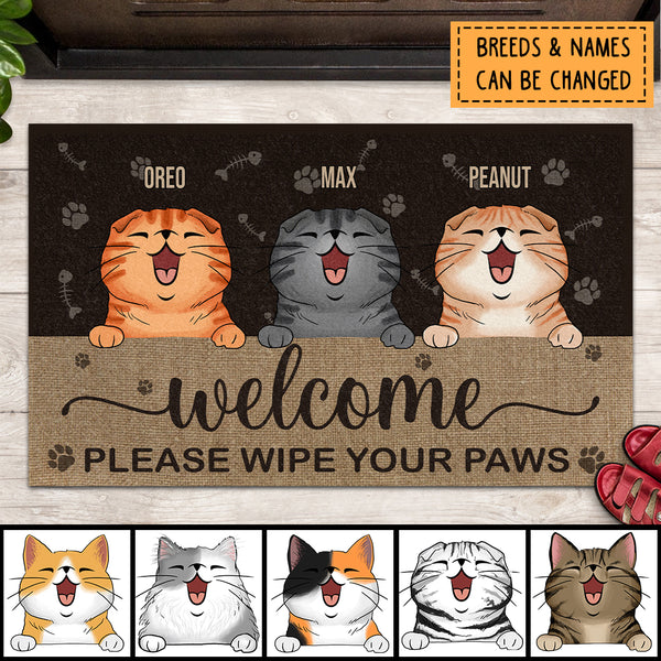 Welcome Please Wipe Your Paws, Brown Doormat, Personalized Cat Breeds Doormat, Gifts For Cat Lovers