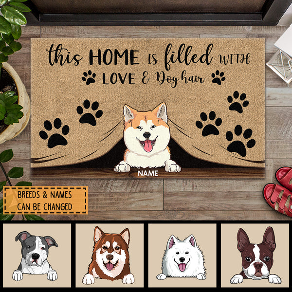 This Home Is Filled With Love & Dog Hair, Dog Peeking From Curtain, Personalized Dog Breeds Doormat, Dog Lovers Gifts