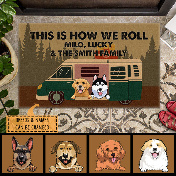 Personalized Dog Breeds Doormat, Gifts For Dog Lovers, This Is How We Roll Home Decor, Dogs In Camper Van