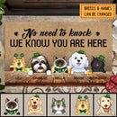 No Need To Knock We Know You Are Here, Personalized Dog & Cat Doormat, St. Patrick Day Home Decor, Pet Lovers Gifts