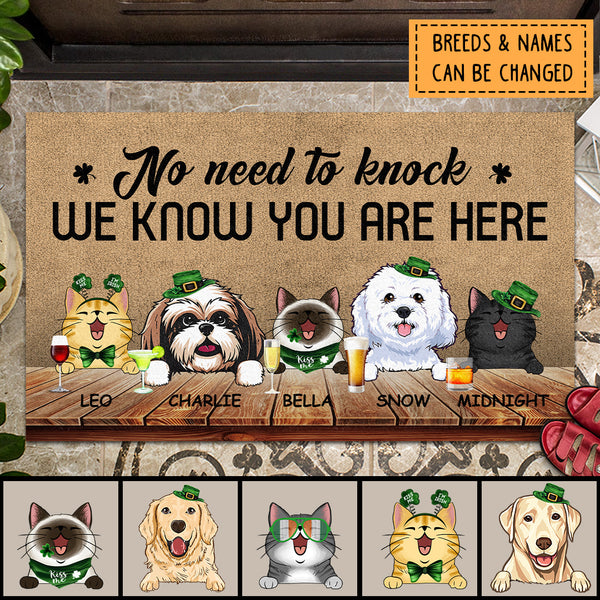 No Need To Knock We Know You Are Here, Personalized Dog & Cat Doormat, St. Patrick Day Home Decor, Pet Lovers Gifts