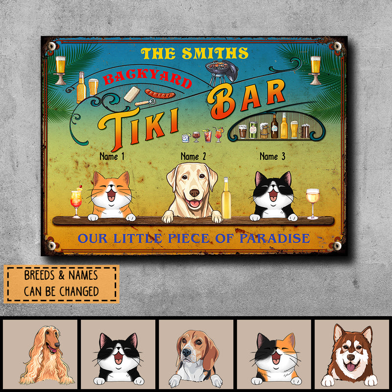 Metal Backyard Tiki Bar Signs, Gifts For Pet Lovers, Our Little Piece Of Paradise Personalized Family Sign