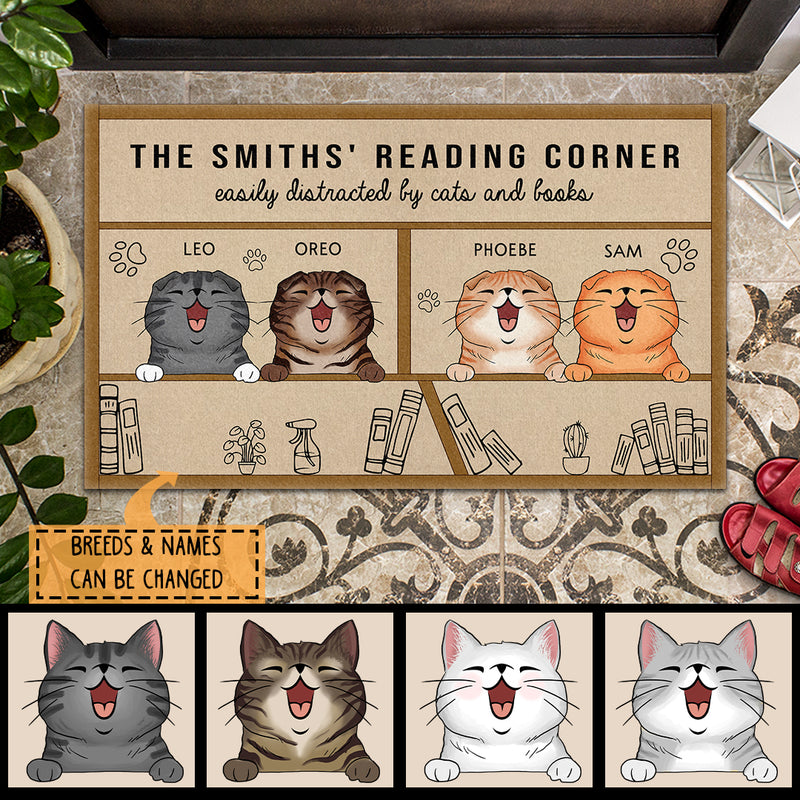Personalized Cat Breeds Doormat, Gifts For Cat Lovers, My Reading Corner Easily Distracted By The Cats And Books