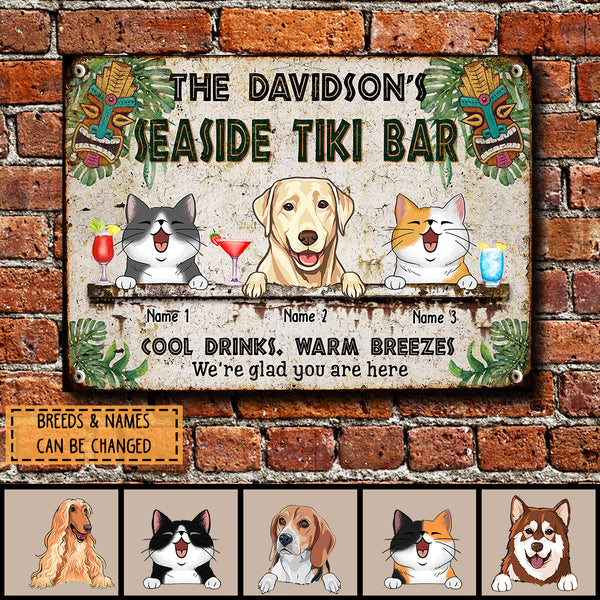 Seaside Metal Tiki Bar Signs, Gifts For Pet Lovers, We're Glad You Are Here Tropical Style Welcome Signs