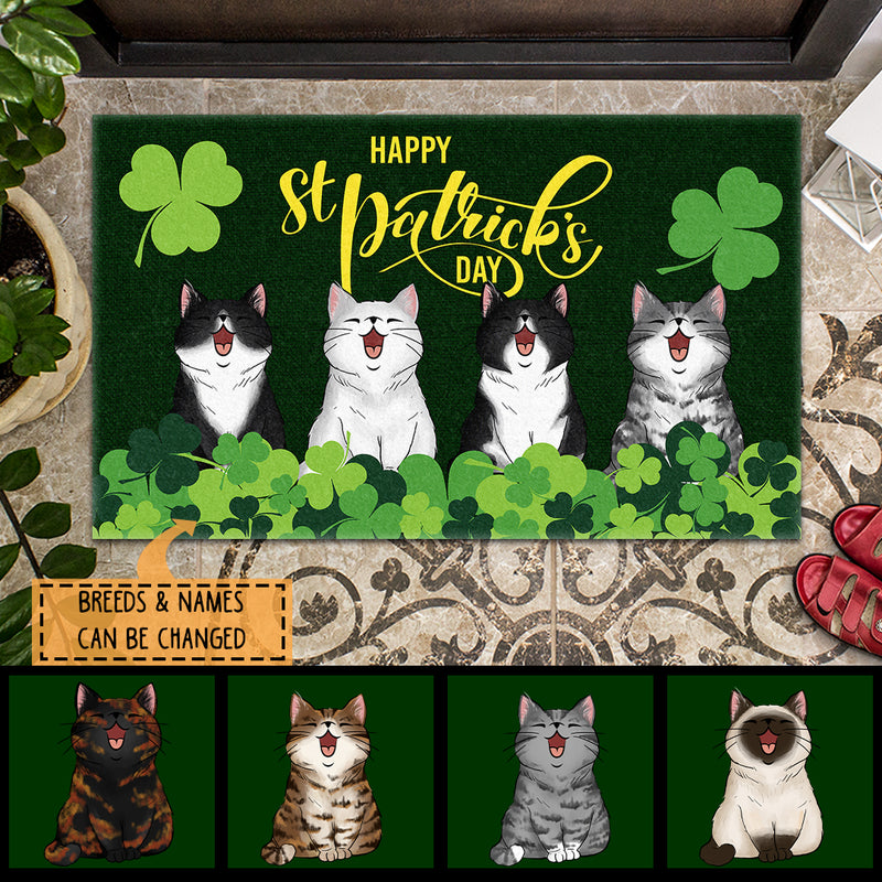 Personalized Cat Breeds Doormat, Happy St. Patrick Day Home Decor, Gifts For Cat Lovers, Shamrock Doormat