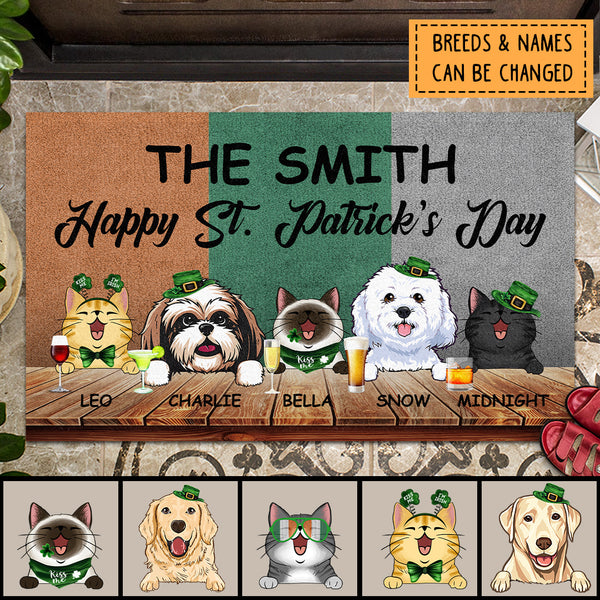 Happy St. Patrick's Day, Personalized Dog & Cat Doormat, St. Patrick Day Home Decor, Gifts For Pet Lovers
