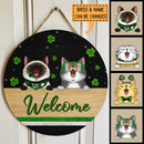St. Patrick's Day Personalized Wood Sign, Gifts For Cat Lovers, Shamrock Welcome Signs