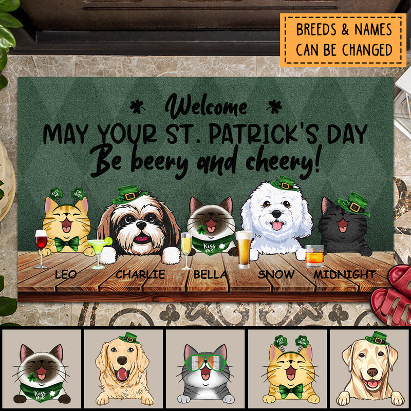 Welcome May Your St. Patrick's Day Be Beery And Cheery, Personalized Dog & Cat Doormat, Home Decor, Pet Lovers Gifts