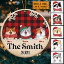 Buffalo Plaid Bauble, Personalized Cat Breed Circle Ceramic Ornament, Xmas For Cat Lovers, Christmas Tree Decor