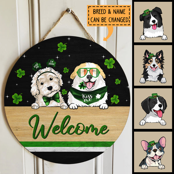 St. Patrick's Day Personalized Wood Sign, Gifts For Dog Lovers, Shamrock Welcome Signs