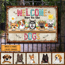 Metal Welcome Signs, Gifts For Dog Lovers, Welcome Hope You Like Dogs Flower Personalized Home Signs