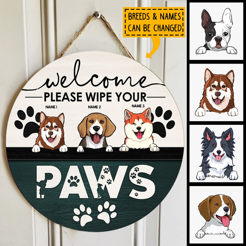 Welcome Please Wipe Your Paws, Welcome Sign, Personalized Dog Breeds Door Sign, Gifts For Dog Lovers, Front Door Decor