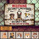 Warning Security Provided By Security Inc, Warning Sign, Personalized Dog Breeds Metal Sign, Gifts For Dog Lovers