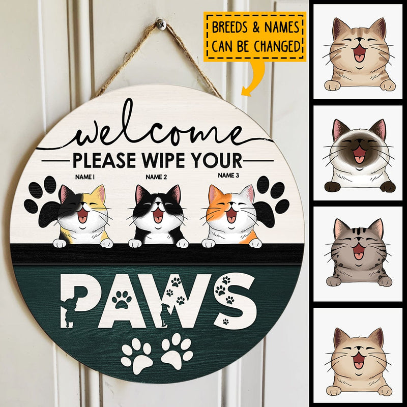 ﻿Welcome Please Wipe Your Paws, Welcome Sign, Personalized Cat Breeds Door Sign, Gifts For Cat Lovers, Front Door Decor