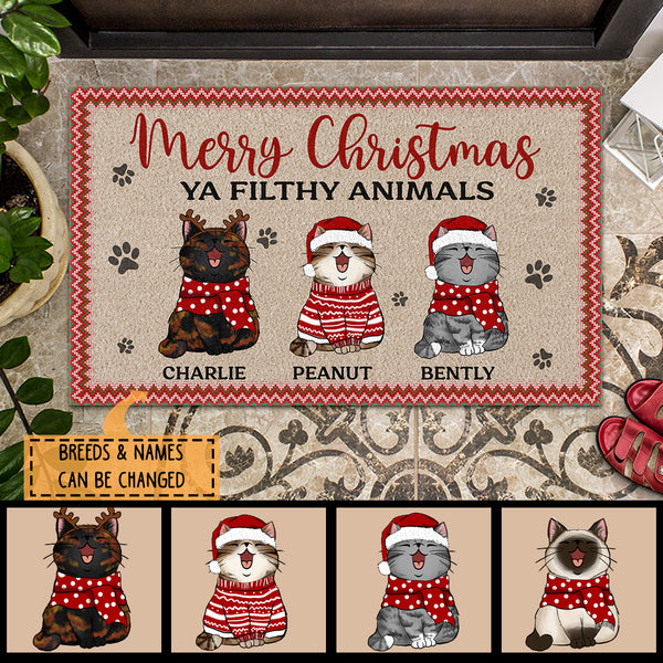 Merry Christmas Ya Filthy Aninamls, Personalized Cat Breeds Doormat, Christmas Home Decor, Xmas Gifts For Cat Lovers