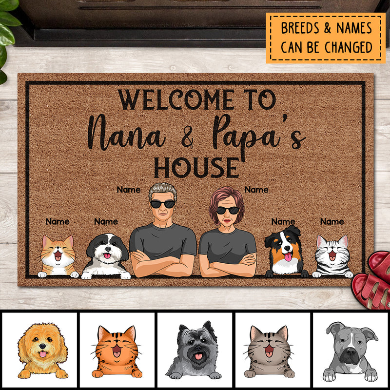 Personalized Dog & Cat Doormat, Gifts For Pet Lovers, Welcome To Nana & Papa's House. Custom Housewarming Gifts