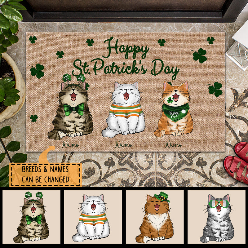 Personalized Cat Breeds Doormat, Happy St. Patrick Day Home Decor, Gifts For Cat Lovers, Shamrock Doormat