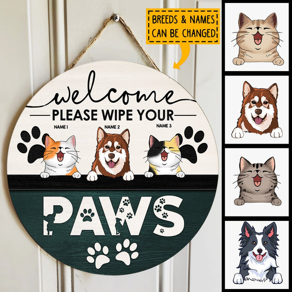 Welcome Please Wipe Your Paws, Welcome Sign, Personalized Dog & Cat Door Sign, Gifts For Pet Lovers, Front Door Decor