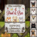 Metal Pool & Bar Signs, Gifts For Pet Lovers, Sipping Swimming & Chilling Drink Personalized Home Signs