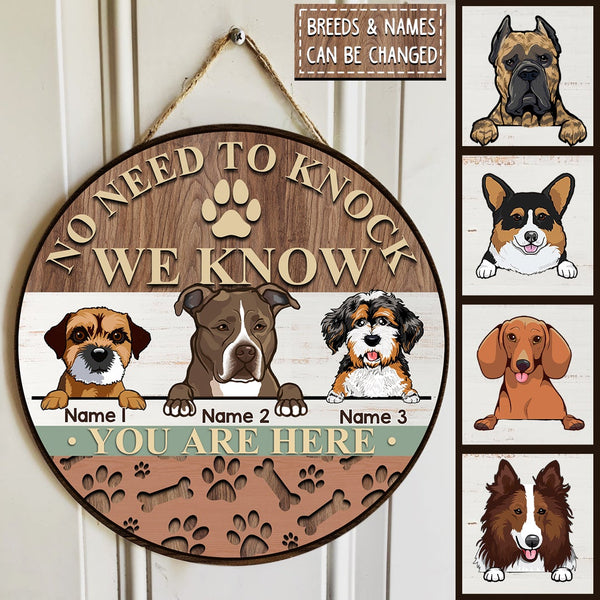 No Need To Knock I Know You Are Here, Wooden Pawprints Door Hanger, Personalized Dog Breeds Door Sign, Front Door Decor