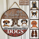Welcome-ish Depends On How Much You Like Dogs, Wooden Pawprints, Personalized Dog Breeds Door Sign, Front Door Decor