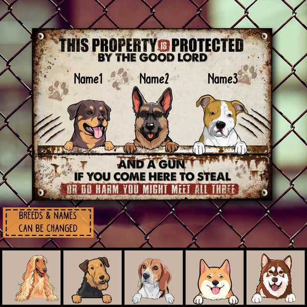 This Property Is Protected By The Good Lord, Personalized Dog Breeds Metal Sign, Gifts For Dog Lovers, Outdoor Decor