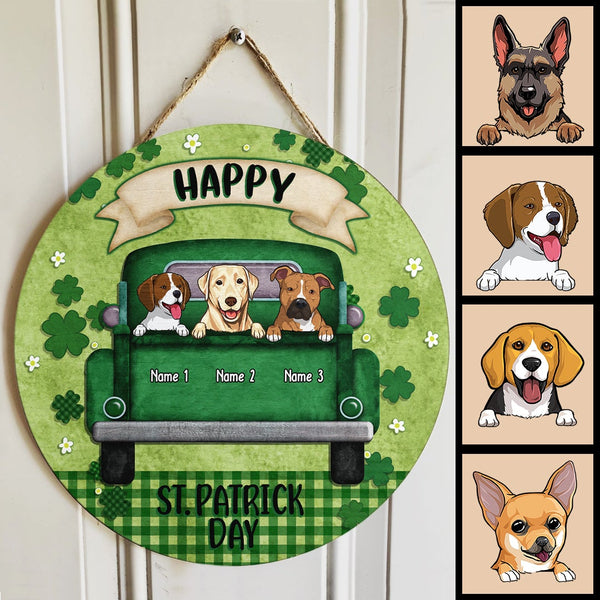 Happy St. Patrick Day, Green Door Hanger, Personalized Dog Breeds Door Sign, Dog Lovers Gifts, Front Door Decor